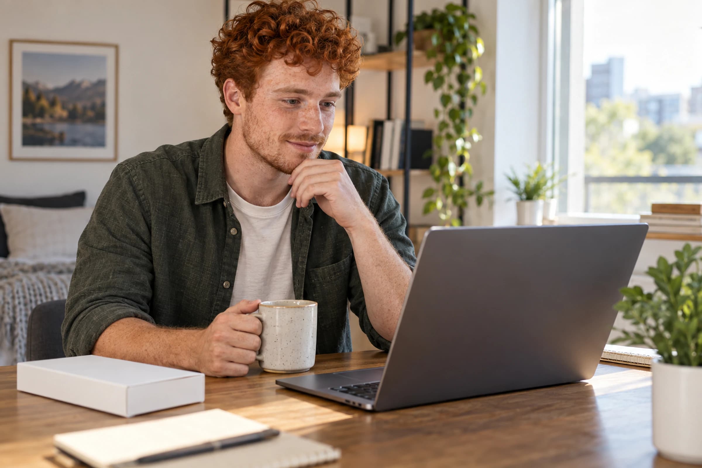 Man having a private telehealth conversation from home
